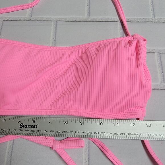 Xhilaration Juniors' Ribbed Apron Front Bralette Bikini Top Pink Size XL (12-14) - Picture 3 of 8